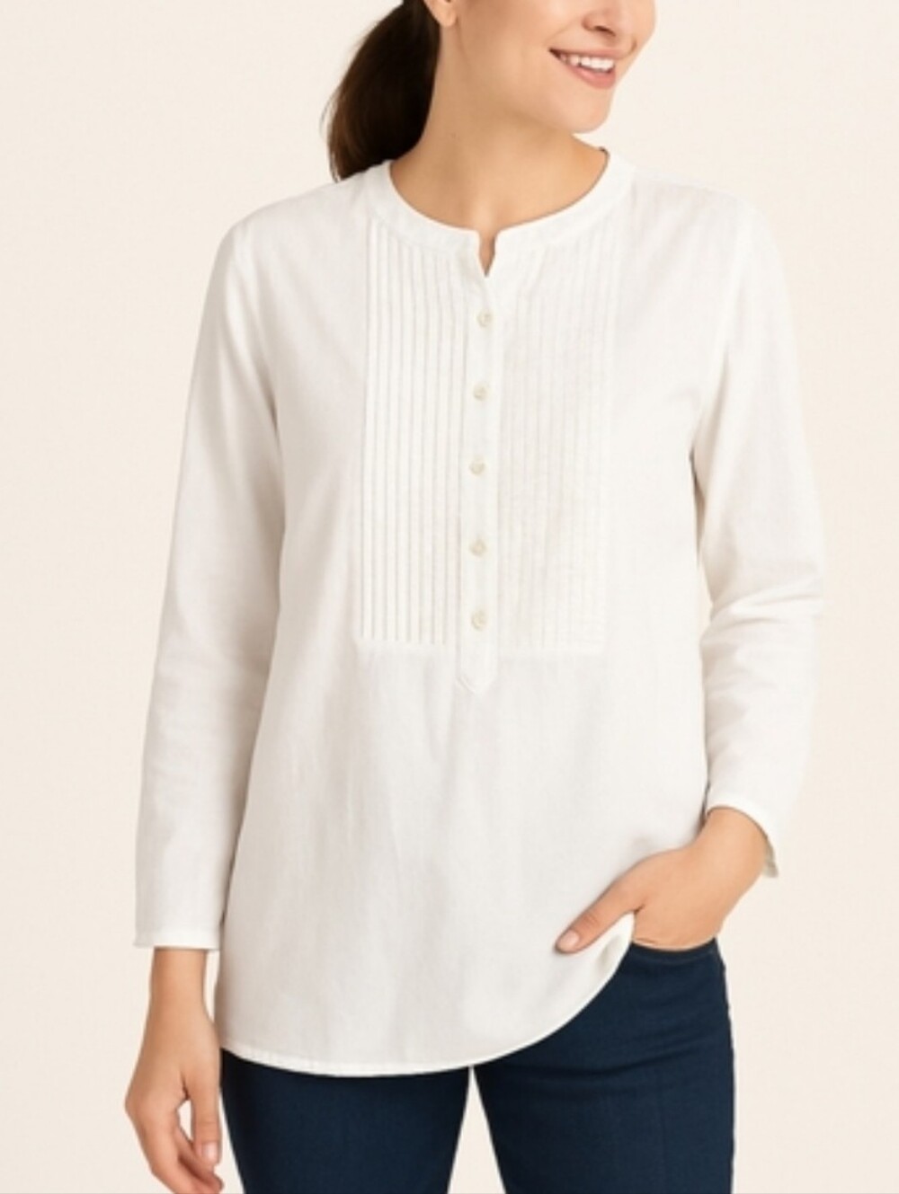 Chico's Womens Ruched Embellished Front Half Button Down Long Tunic Top Size 2 L